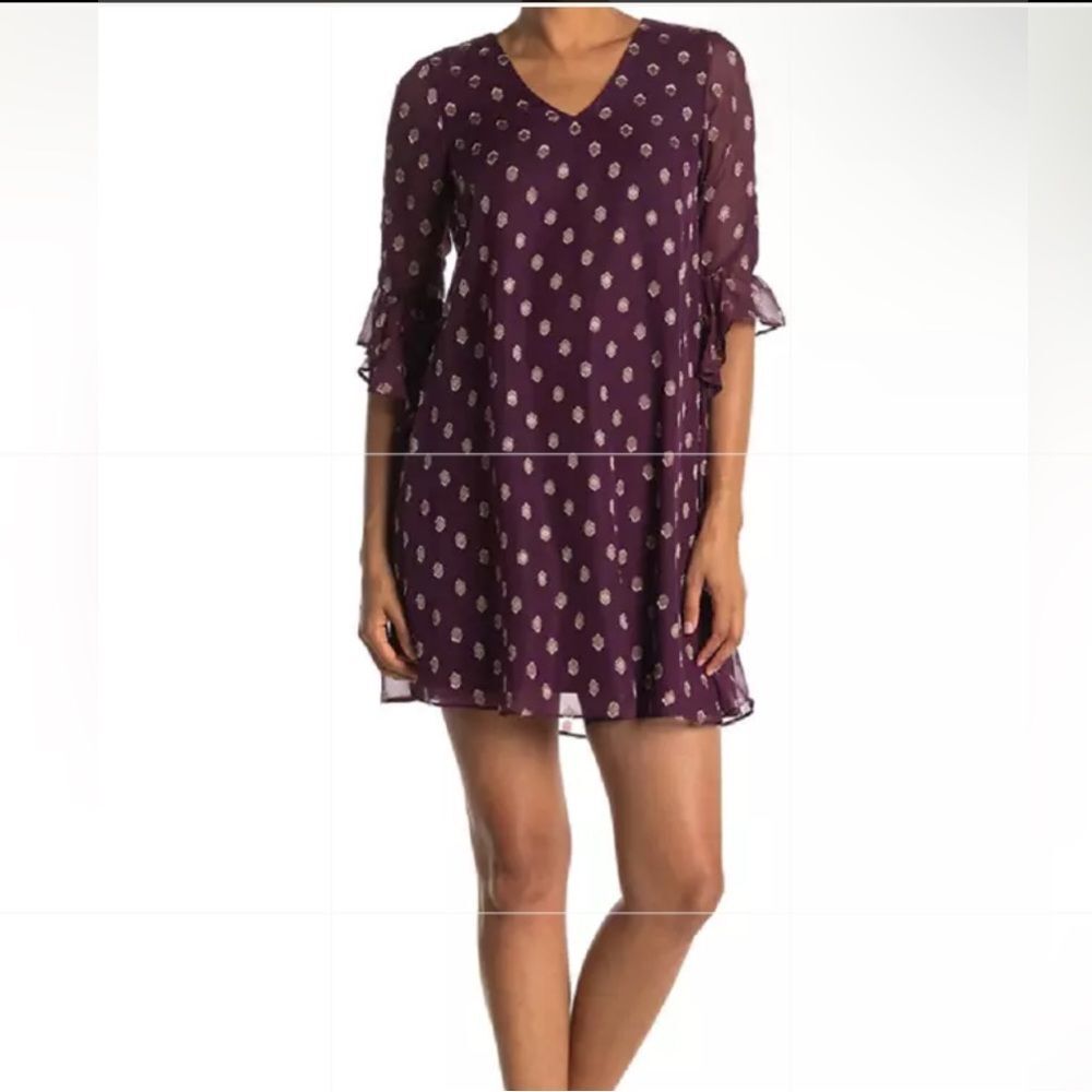 NEW Calvin Klein Womens Metallic Mini Dress with Tie Sleeves S…
